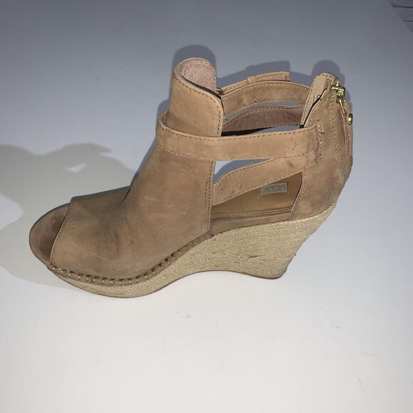 UGG Shoes Womens 9.5 Jolina Tan Wedge Sandals Espadrille Ankle Zip 1010994 - Picture 3 of 10